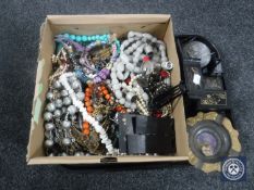 A tray of costume jewellery together with doll's house oriental style furniture