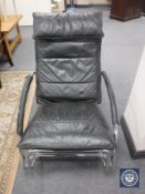 A Danish chrome and black tubular rocking chair