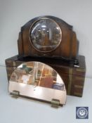 A Victorian rosewood brass bound writing box together with a walnut cased Smiths clock and Art Deco