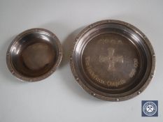 A boxed Lindisfarne Gospels silver limited edition dish numbered 15/500, width 10.