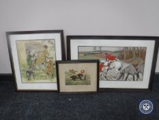 An oak framed colour lithographic print by Dorothy Hardy, entitled Hard on the Width,