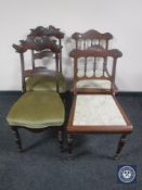 Two pairs of antique mahogany dining chairs