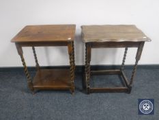 Two oak barley twist occasional tables