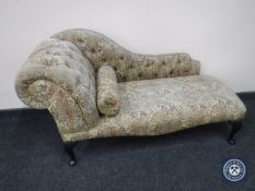 A tapestry upholstered button back chaise longue
