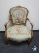 A continental tapestry upholstered salon armchair