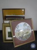 A box of assorted pictures and prints - needlework,