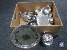 A box of antique and later silver plated items