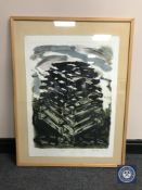 Donald James White : Bauer II, monotype, vac, watercolour, 56 cm x 77 cm, framed.