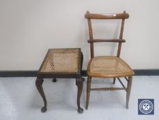 A walnut bergere bedroom chair together with a dressing table stool