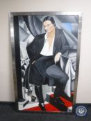 A contemporary silvered framed oil on board - female figure