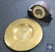 A walnut cased Bentina mantel clock together with a relief plaque