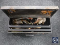 A mid 20th century pine joiner's tool box containing hand tools