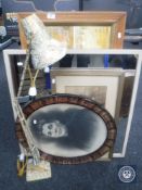 A 20th century angle poised lamp, a framed mirror,