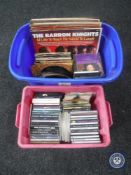 Two plastic crates of LP's, 7'' singles, CD's etc.