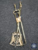 Three-piece antique brass companion set