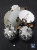 Two large glazed pottery table lamps (continental wiring) and two boxes of assorted continental