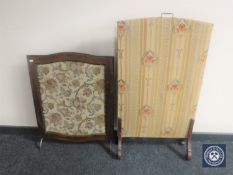 A tapestry screen upholstered in an Art Nouveau fabric together with a further oak framed tapestry