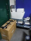 A boxed bathroom vanity unit, ceramic toilet, quantity of wall and floor tiles,