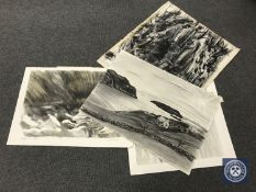 Donald James White : Four watercolour and charcoal drawings, Kinlochberrie etc, all parts un-framed.