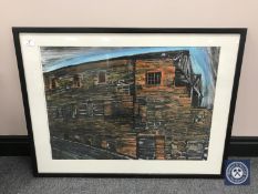 Donald James White : Bankwell Lane Mill, Gateshead, mono print with pastel, 68 cm x 49 cm, framed.