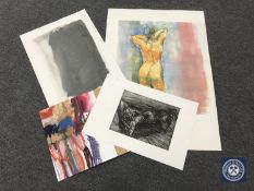 Donald James White : Four pictures and drawings various, all parts un-framed.