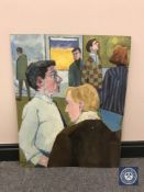 Donald James White : Figures in a room, oil on board, 60 cm x 76 cm.