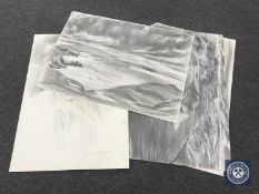 Donald James White : Four charcoal drawings, Glencoe etc, all parts un-framed.