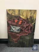 Donald James White : Still life with fish, oil on board, 50 cm x 71 cm.