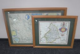 A framed print of a map of Northumberland after Saxton,