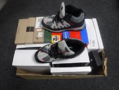 A box containing eight assorted pairs of gent's shoes and boots, size 7 and 8,