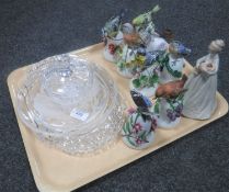 A tray containing a Michael Yeates Country Ladies studio glass plate,