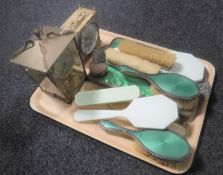 A tray containing bass snuff box, Bentima mantel clock, Schals anniversary clock,