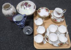 A tray containing twenty-three pieces of Royal Albert Old Country Roses tea china together with a