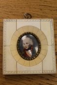 A portrait miniature depicting a statesman, 9.5 cm x 10.5 cm.