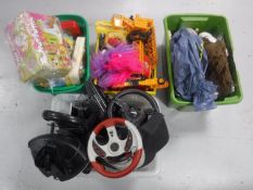 Four boxes containing computer steering wheels,