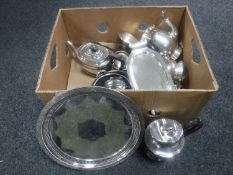 A box of antique and later silver plated items