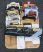 A tray containing boxed die cast vehicles including Lledo,