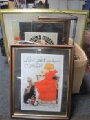 A quantity of assorted pictures and prints together with a chrome framed bevelled edge mirror and a