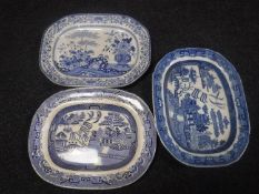 Three nineteenth century Staffordshire blue and white plates