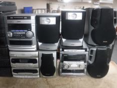 Three hifi systems with speakers; Philips, Schneider,
