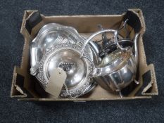 A box of silver plated spirit kettle,