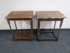 Two oak barley twist occasional tables