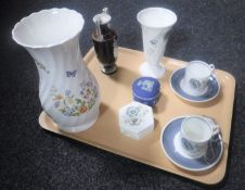 A tray containing a Aynsley Cottage Garden vase,