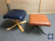 A mid 20th century leather footstool on chrome base and one other