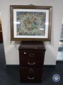 A two drawer filing chest and a tapestry fire screen
