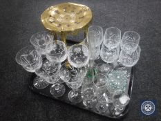 A tray of assorted glass ware - crystal wine glasses,