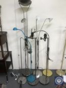 Seven assorted floor lamps all with continental wiring