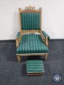 A late Victorian gent's armchair and similar footstool