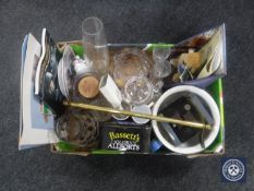 A box of glass ware, chamber pot, wall plates,