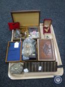 A tray containing several boxes of costume jewellery, watches etc.